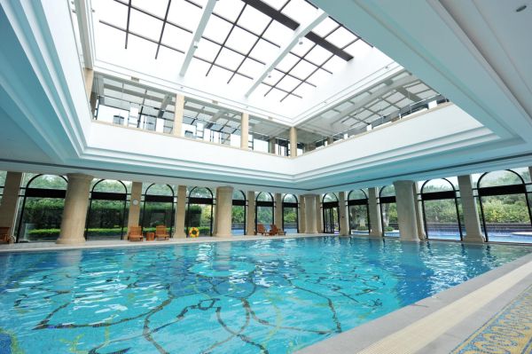 view of an indoor pool at a hotel